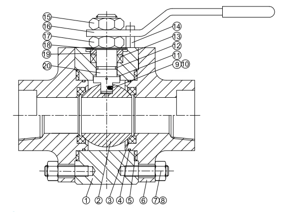 3-pc Forged Steel Floating Soft Seated Ball Valve Drawing 3-pc Forged Steel Floating Soft Seated Ball Valve Drawing