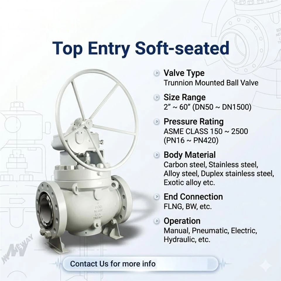 Top Entry Trunnion Mounted Soft Seated Ball Valve